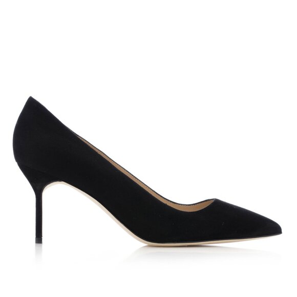 Manolo Blahnik BB 70 Black Suede Pointed Toe Pumps - Picture 1 of 10